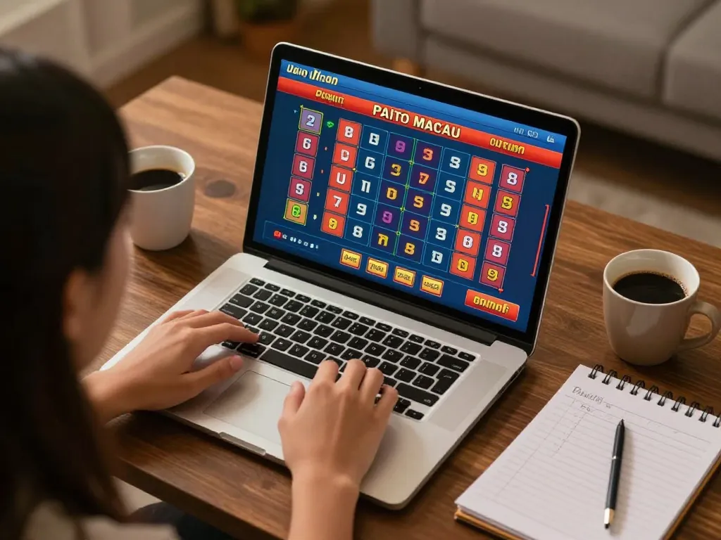 Paito macau online gaming session capturing excitement and strategy in a cozy home environment.