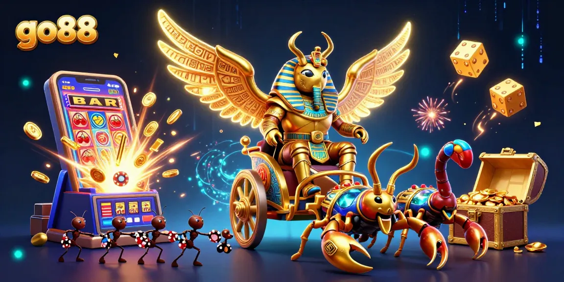 Experience the excitement of go88 with a golden scarab and dynamic casino elements!