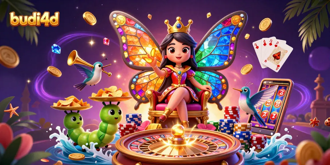 Engage in thrilling gameplay at budi4d with a vibrant illustration of a casino scene packed with action and excitement.