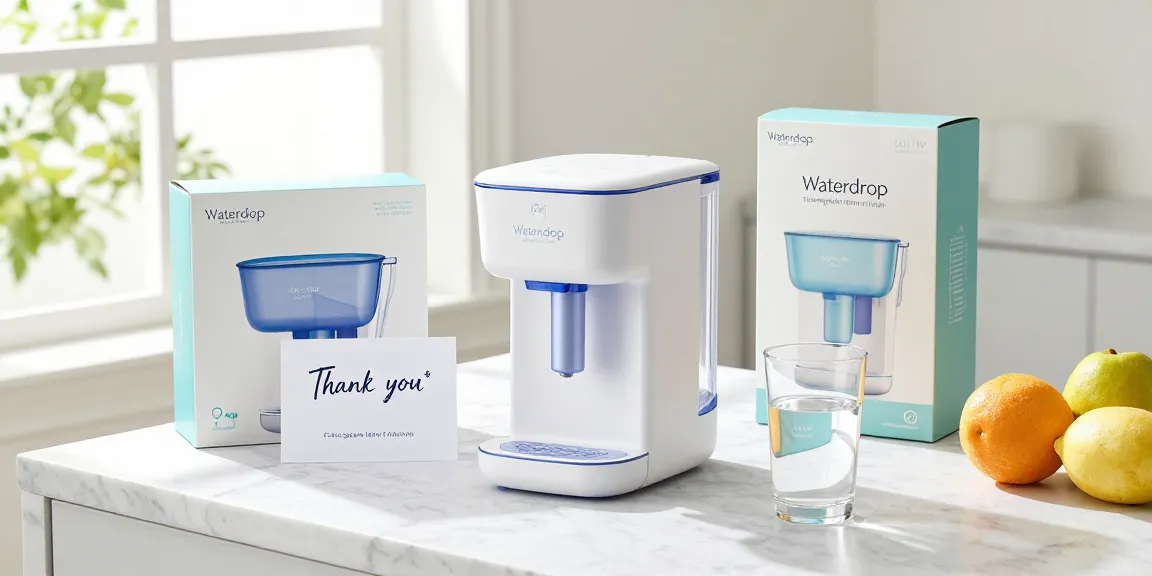 Waterdrop ED11W Rechargeable Water Filter Dispenser on marble surface, showcasing best deals for online shopping and product reviews.