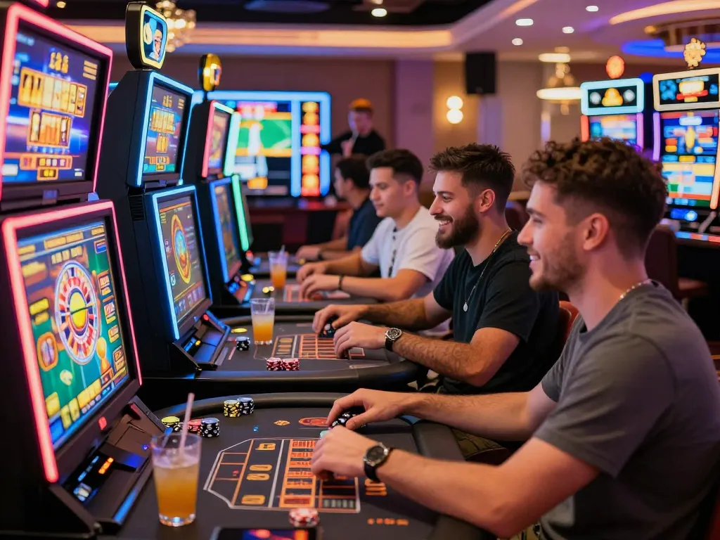 Players enjoying the excitement of MM88 online casino games in a lively atmosphere