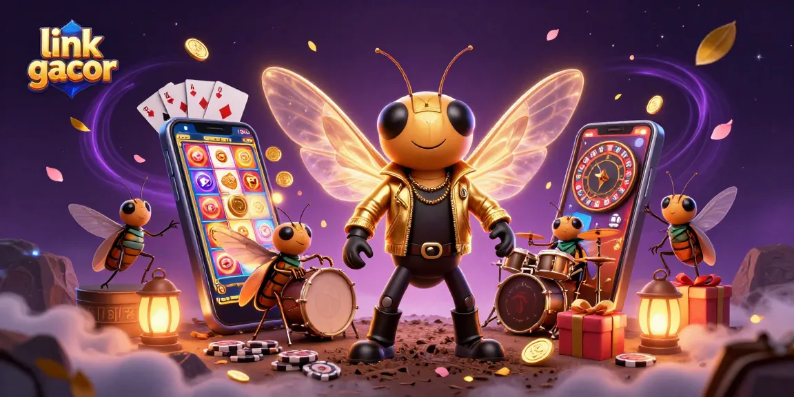 Experience the excitement of link gacor with a dynamic 3D illustration featuring an electric rock star cicada.