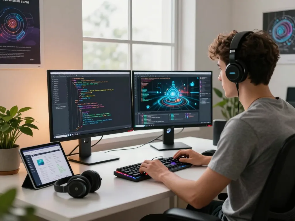 Developer in a modern workspace focusing on creating innovative AI solutions with clawbot technology.