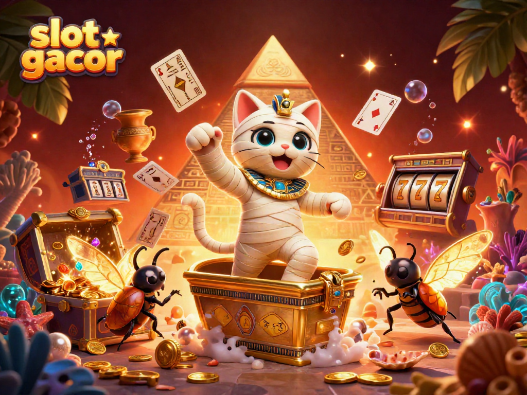 Engage with slot gacor highlighting glowing characters in a dynamic casino setting with vibrant treasures.