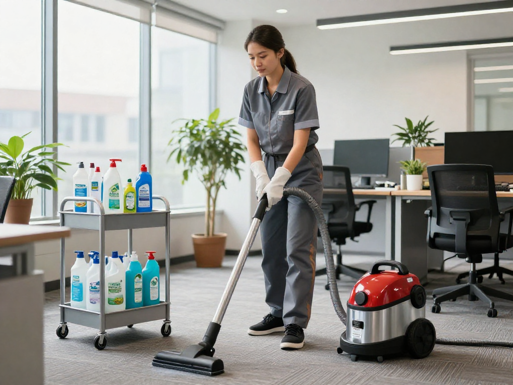 Professionelle Tiefenreinigung Dortmund im modernen Büro mit umweltfreundlichen Reinigungsmitteln.