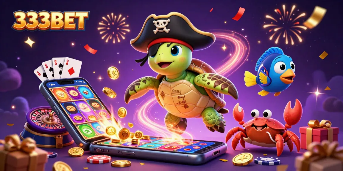 Experience 333BET with a colorful slot game, golden coins, and celebratory characters in an engaging casino scene.