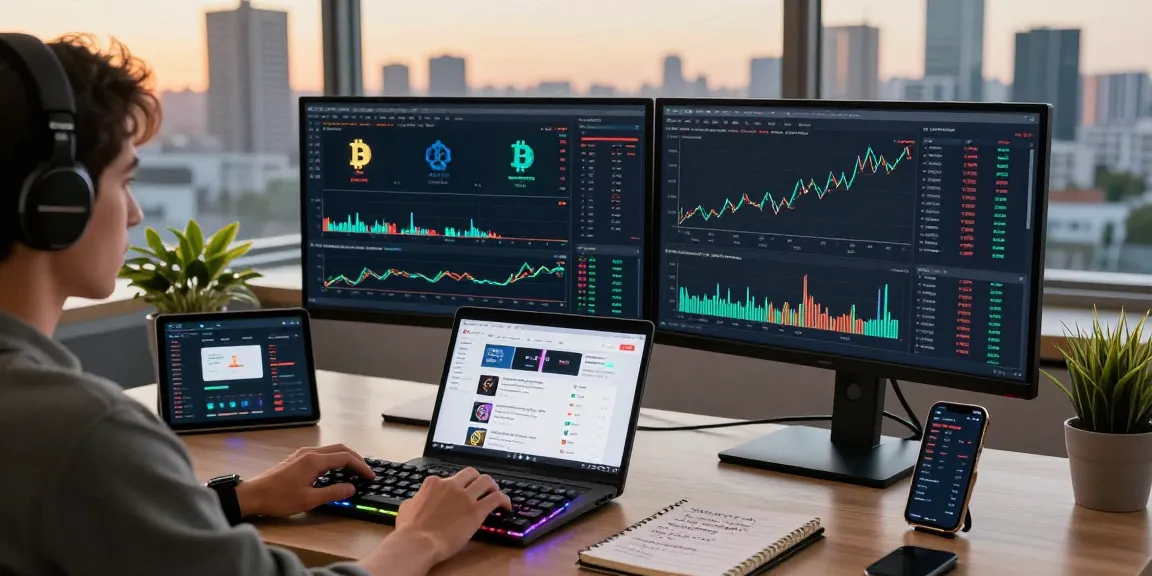 Cricbet trading analysis with cryptocurrency charts and DeFi interfaces in an innovative workspace.