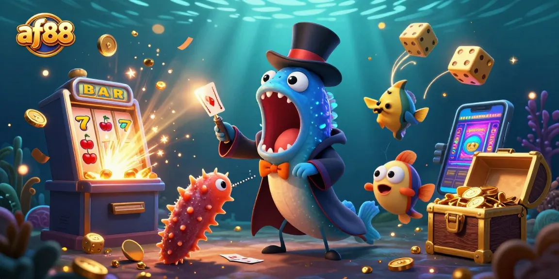 Experience exciting gameplay at af88 with vibrant card tricks and stunning jackpot effects in a whimsical underwater scene.
