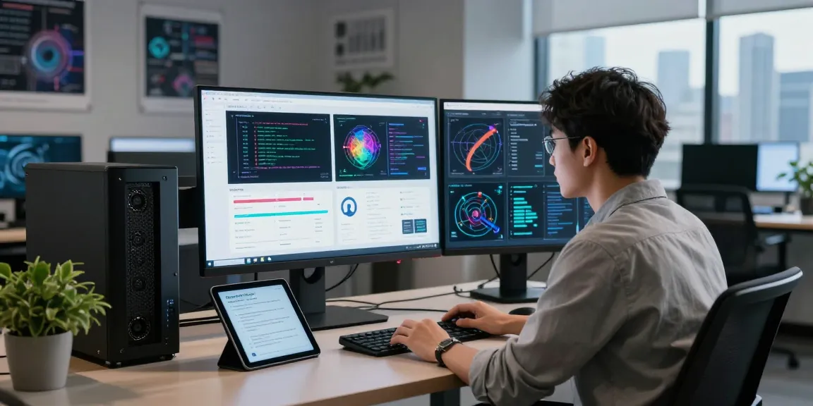 AI image detector analysis workstation with advanced tech setup and visuals.