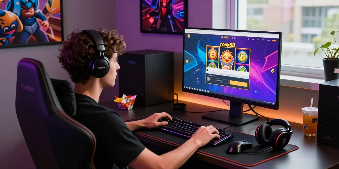 Engaging in rokok88 slot login gaming with vibrant graphics and cozy atmosphere.