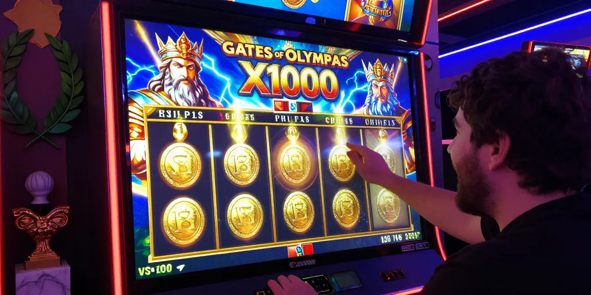 ZEUS222 saat pemain bermain Gates of Olympus X1000, menampilkan grafis Kakek Zeus dan suasana gaming yang mendebarkan.