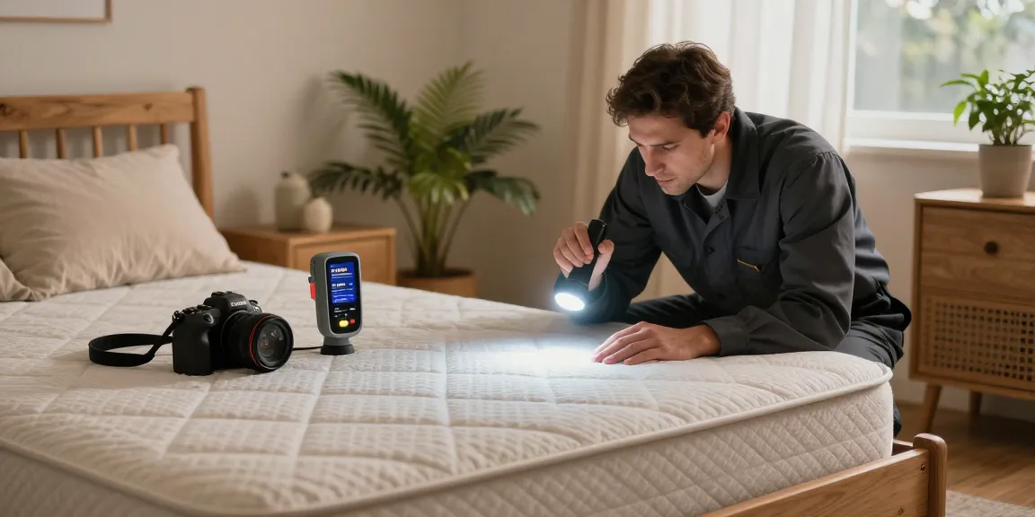 Professional examining mattress for bed bug pest control, showcasing safe and effective methods in a cozy bedroom.