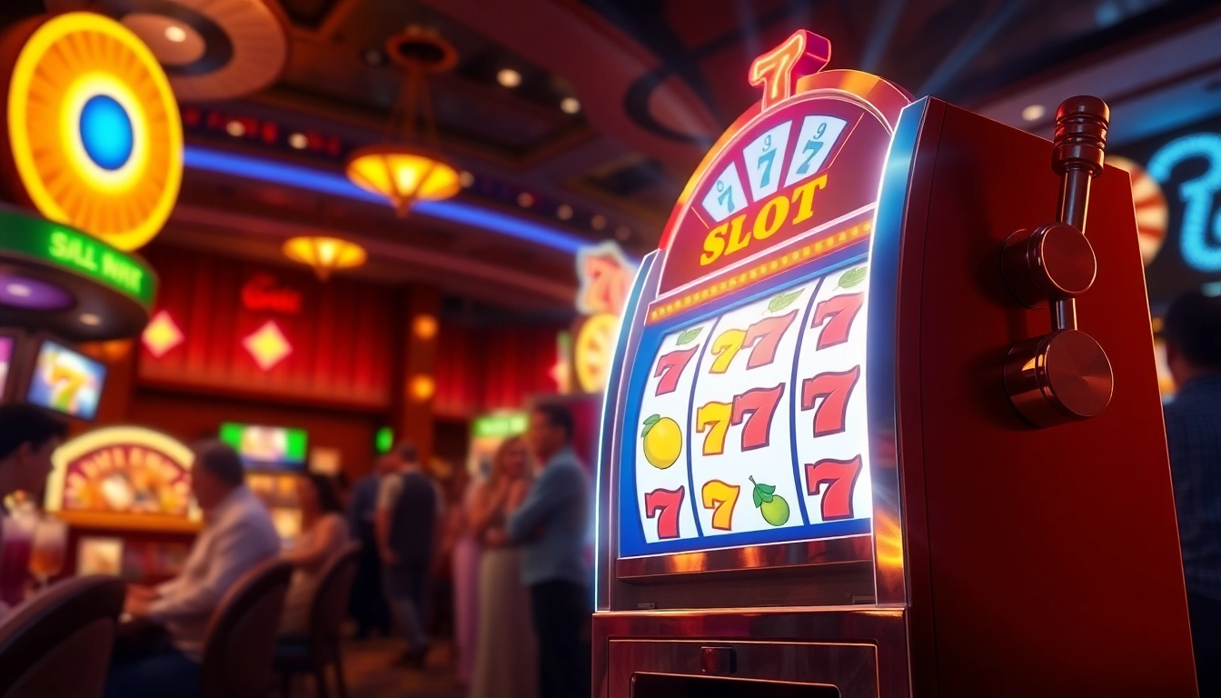 Menangkan slot777 dengan slot machine berwarna cerah di kasinobersama suasana yang meriah.