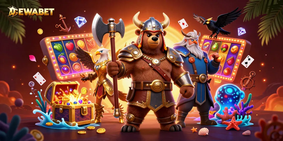 Engage with DEWABET's exciting slots featuring a Viking bear and dynamic gaming elements.