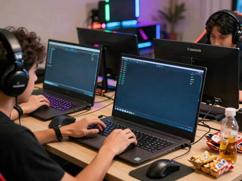 Pengalaman bermain game JPTOTO online dengan pemain terlibat yang asyik dan peralatan gaming modern.