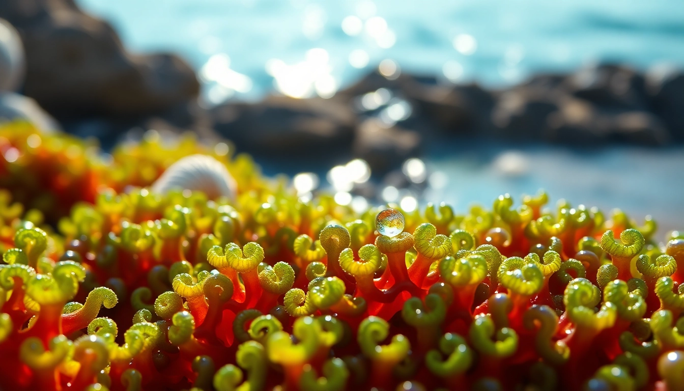 Highlighting astaxanthin ORAC value through close-up of nutritious algae among marine life.