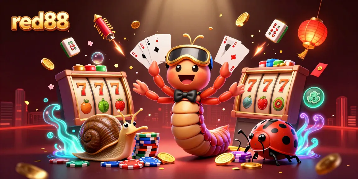 Experience the excitement of red88 with vibrant gaming elements and animated characters in a lively casino scene.