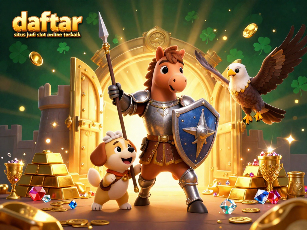 Menang besar dengan daftar situs judi slot online terbaik yang dikelilingi harta karun berkilau.