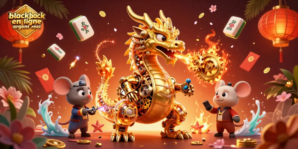 Jouez au blackjack en ligne argent réel dans un univers vibrant rempli d'éléments de casino animés.